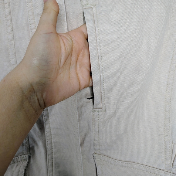 LOFT Cream Utility Jacket Cotton/Stretch Full Zip Snap Buttons ElasticCinch Sz S - Picture 6 of 12